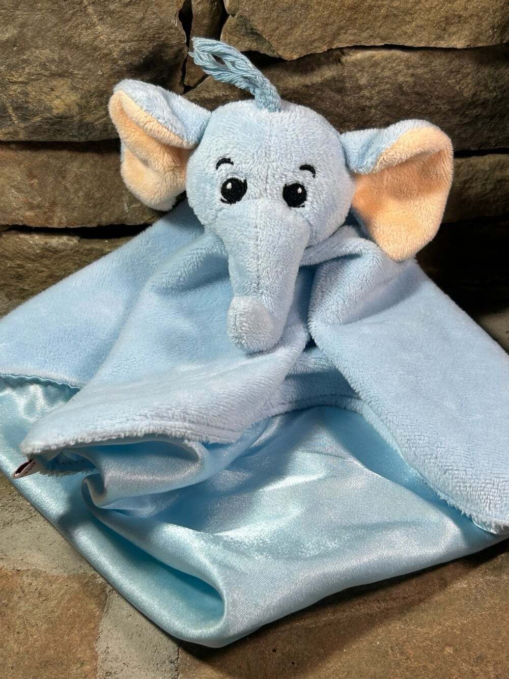 Vintage Dakin Baby Blue Elephant Lovey soft satin back